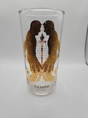 Gemini Zodiac Highball Glass with Gold twin. Vintage